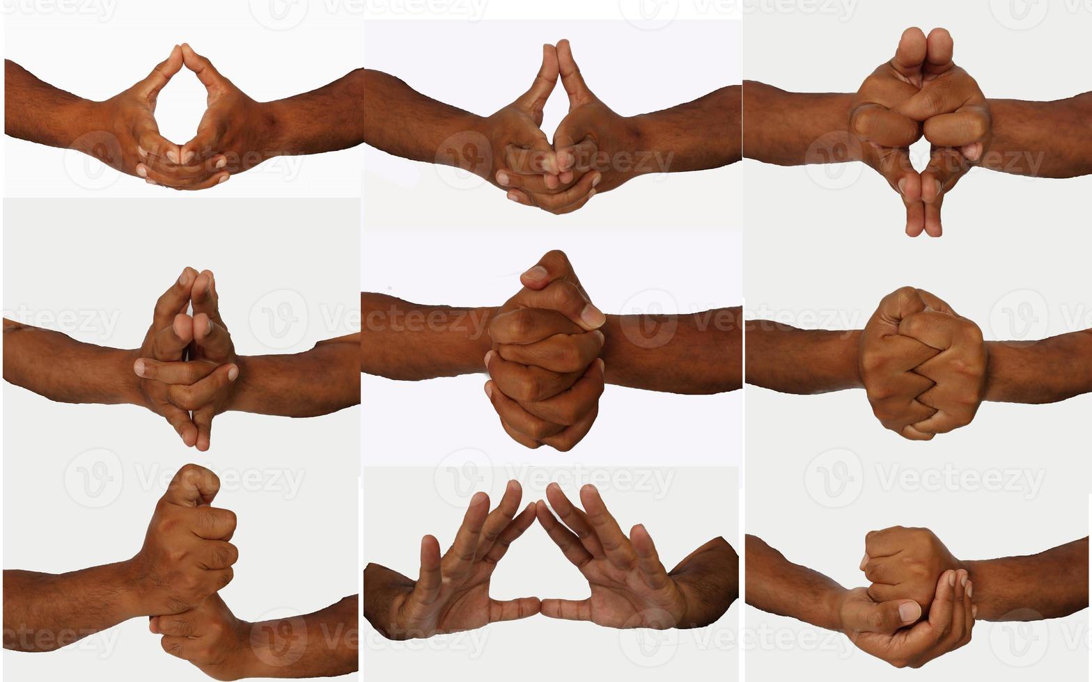 mano conjunto de 9 9 mudras. eso incluye tal mudras,. gestos es aislado en blanco antecedentes. foto