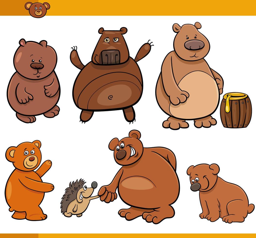 cartoon funny bears animal comic characters set vector