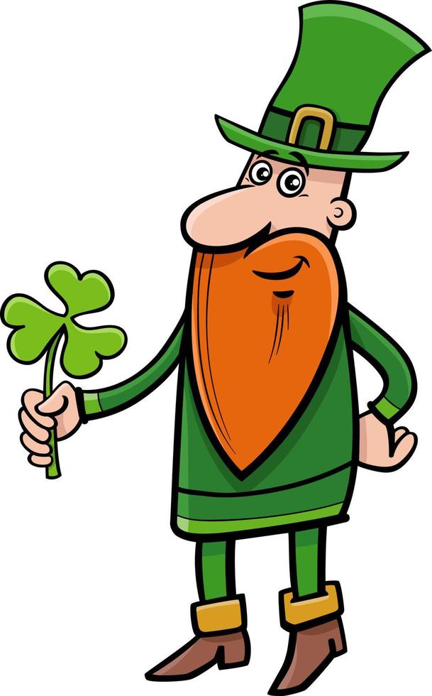 cartoon Leprechaun with clover on Saint Patrick Day vector