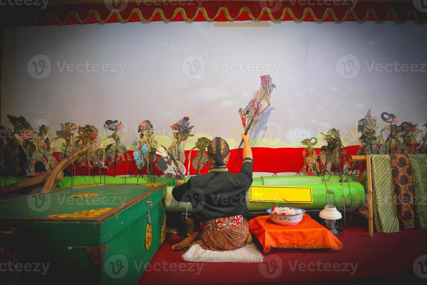 wayang kulit or shadow puppets from Java, Indonesia puppet show by dalang or puppeteer . Wayang made from leather photo