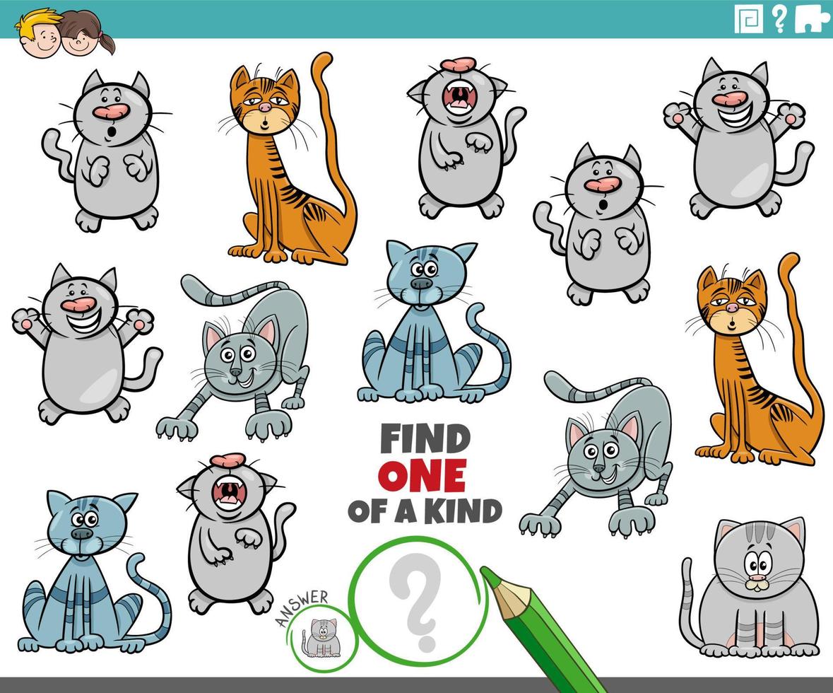 uno de un tipo juego con gracioso dibujos animados gatos y gatitos vector