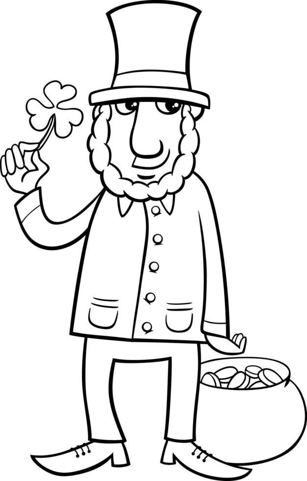 cartoon Leprechaun with clover on Saint Patrick Day coloring page vector