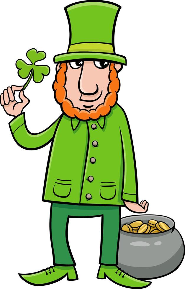 cartoon Leprechaun with clover and gold on Saint Patrick Day vector