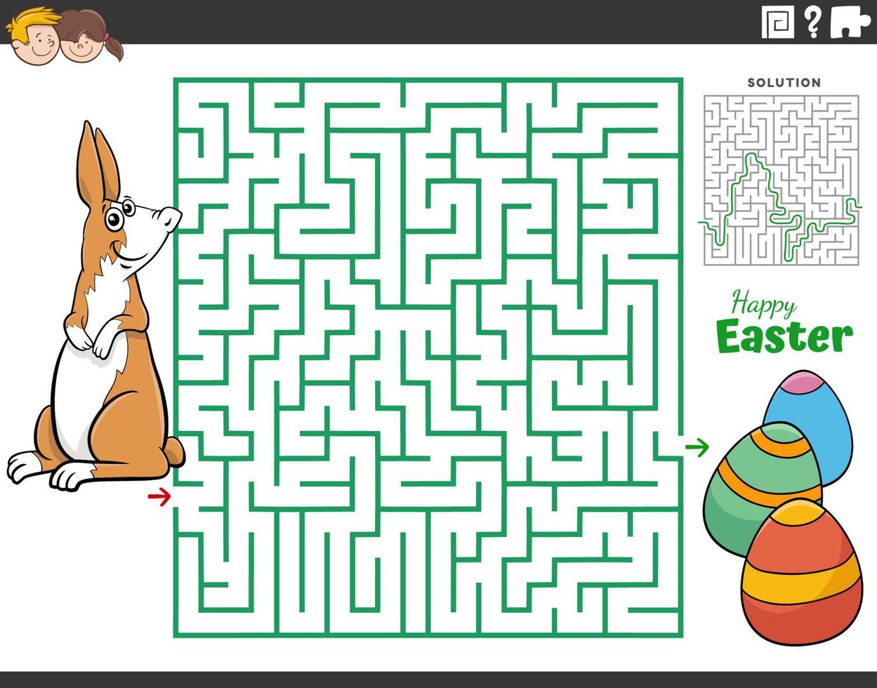 maze with cartoon Easter Bunny and Easter eggs vector