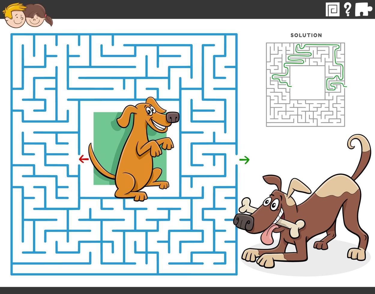 laberinto juego con dibujos animados perros animal caracteres vector