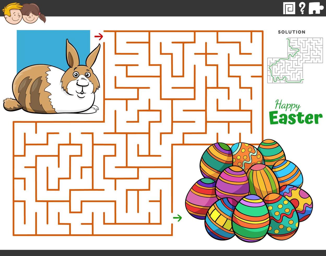 maze with cartoon Easter Bunny and Easter eggs vector