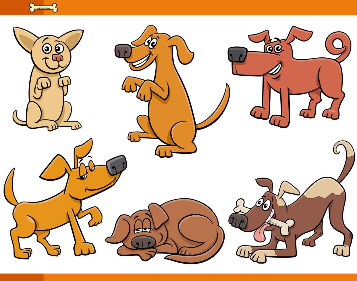 conjunto de personajes de animales cómicos de perros y cachorros de dibujos animados vector