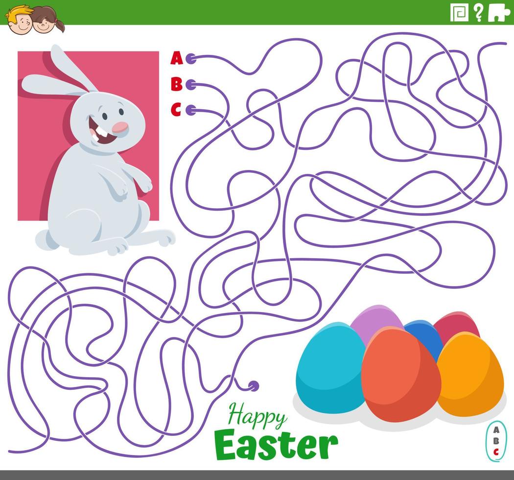 laberinto con dibujos animados Pascua de Resurrección conejito personaje y huevos vector