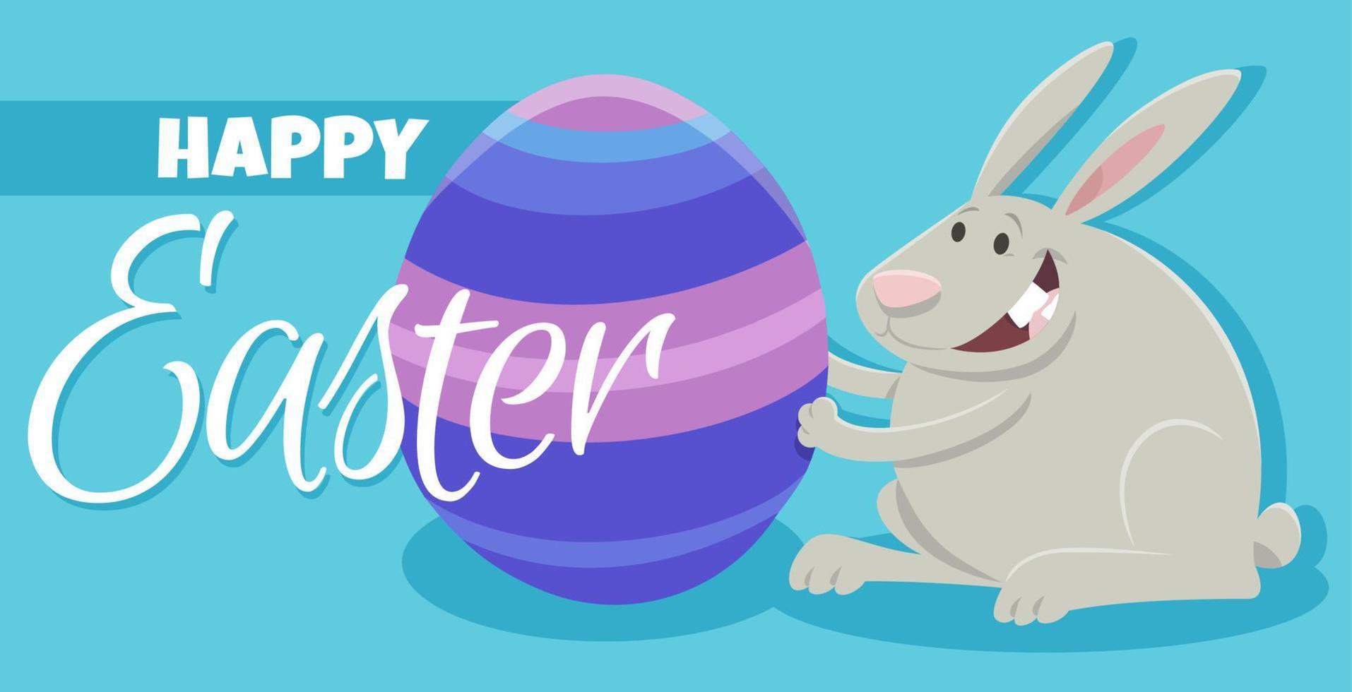 cartoon Easter bunny with painted egg greeting card vector