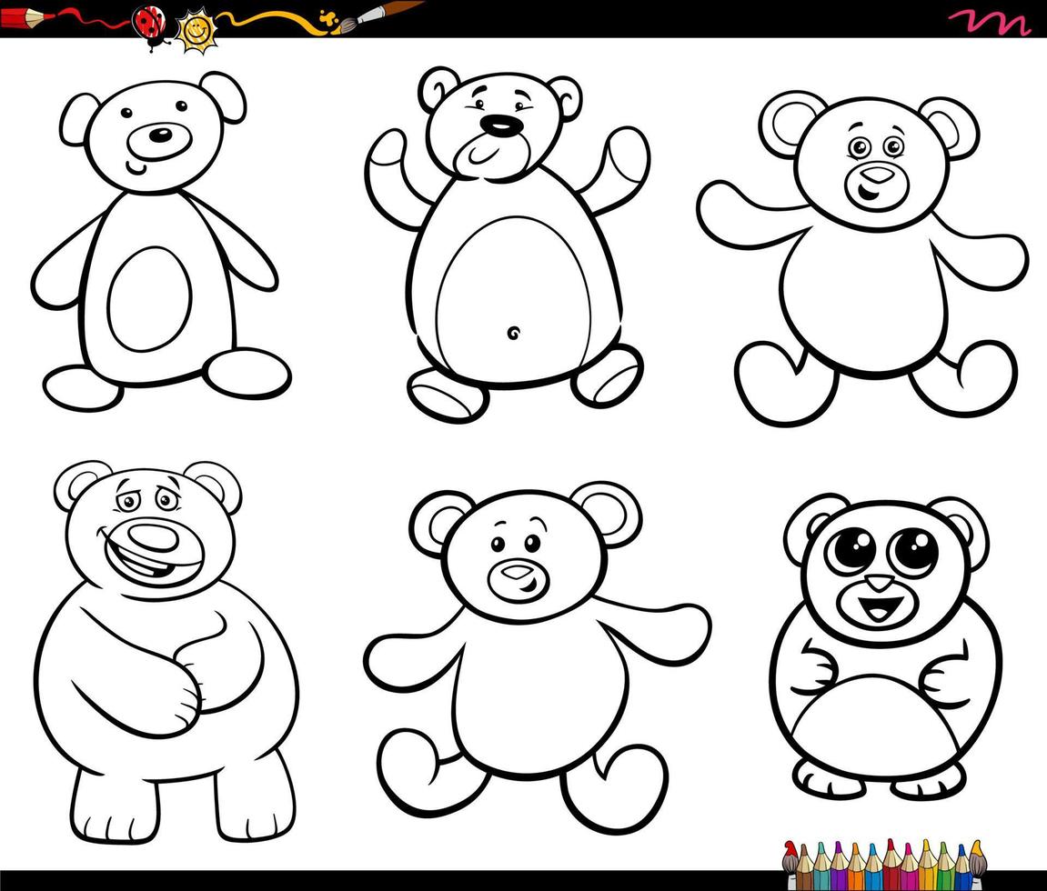 gracioso dibujos animados osos animal caracteres conjunto colorante página vector