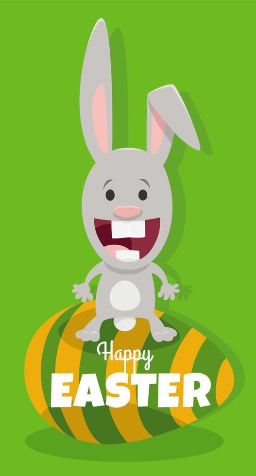 cartoon Easter bunny on painted egg greeting card vector