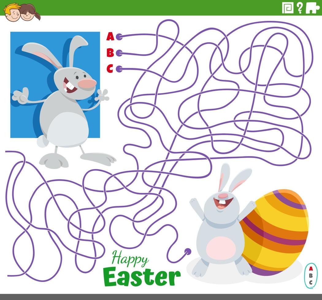 maze with cartoon Easter Bunny and Easter eggs vector