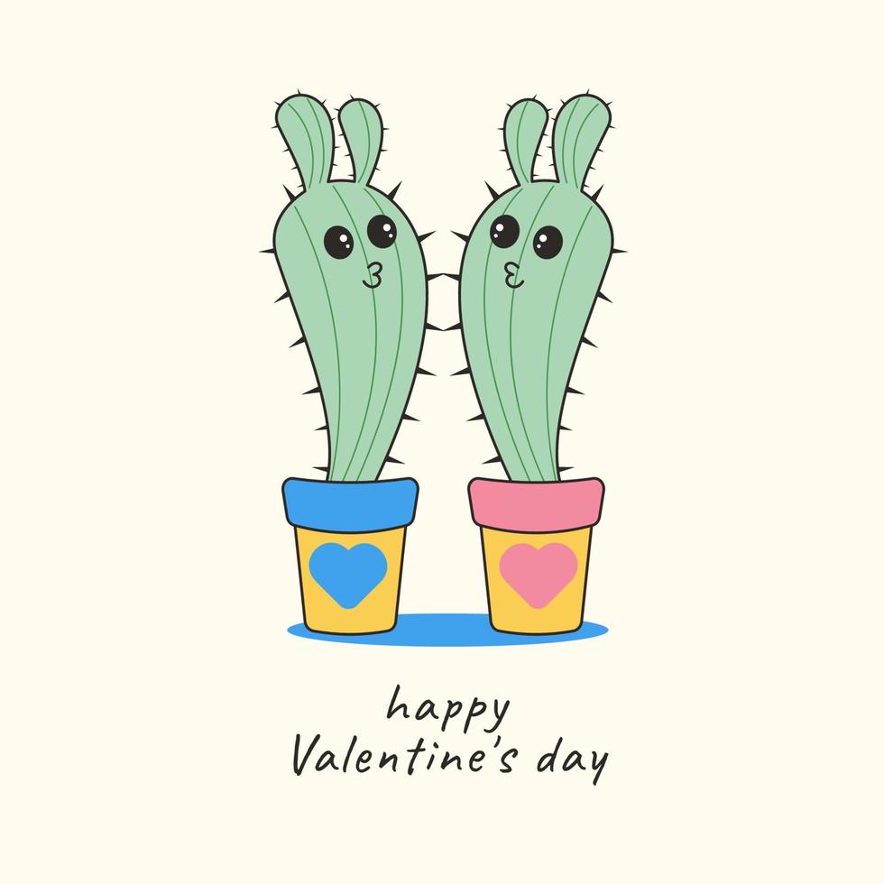 kawaii dibujos animados cactus en amor vector