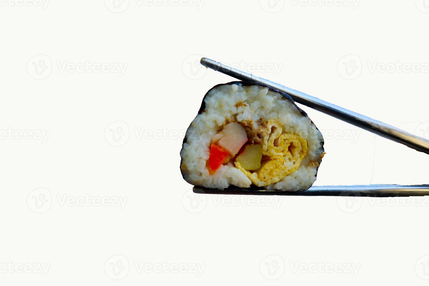 kimbap or gimbap is Korean roll Gimbap, kimbob made from steamed white rice bap and various other ingredients, this food from south korea photo