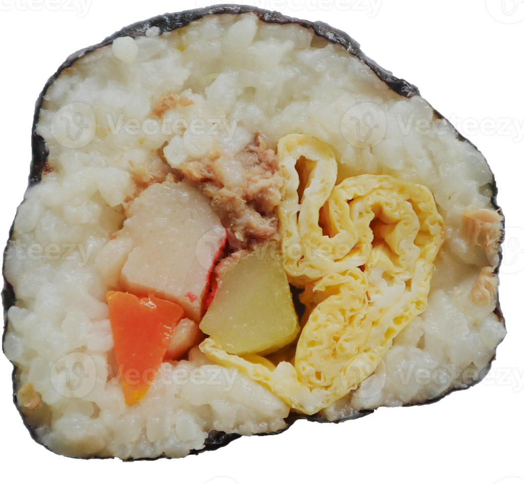 kimbap eller gimbap är koreanska rulla gimbap, kimbob tillverkad från ångad vit ris bap och olika Övrig Ingredienser, detta mat från söder korea png