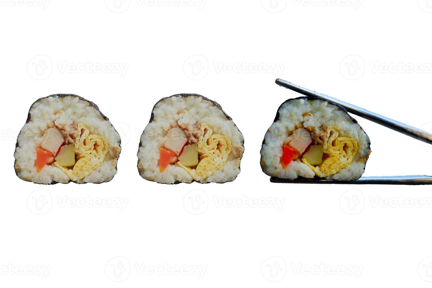 kimbap or gimbap is Korean roll Gimbap, kimbob made from steamed white rice bap and various other ingredients, this food from south korea photo