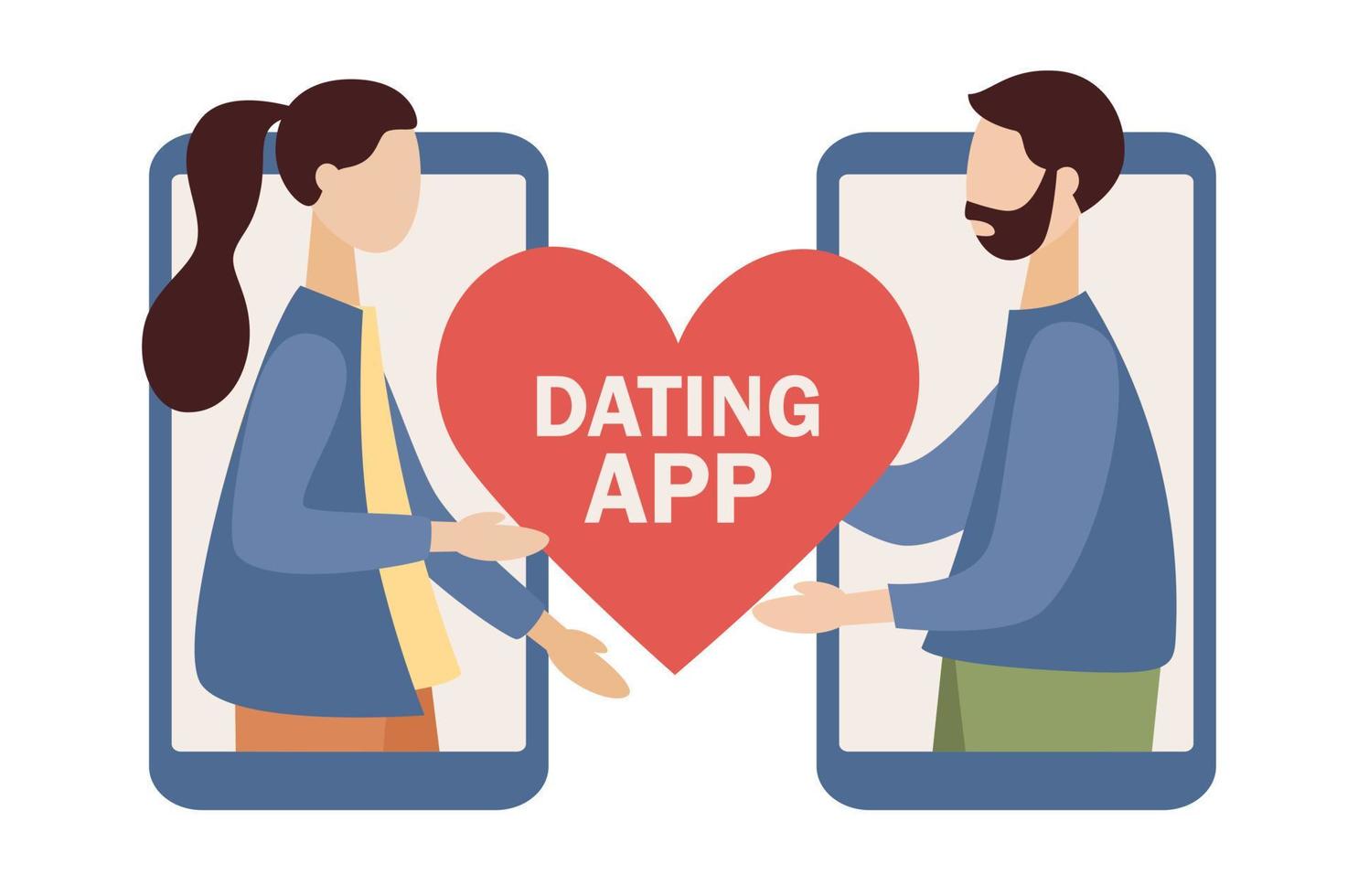 Dating app icon. Online dating couple. Virtual relationship. Acquaintance in social network. Vector flat illustration