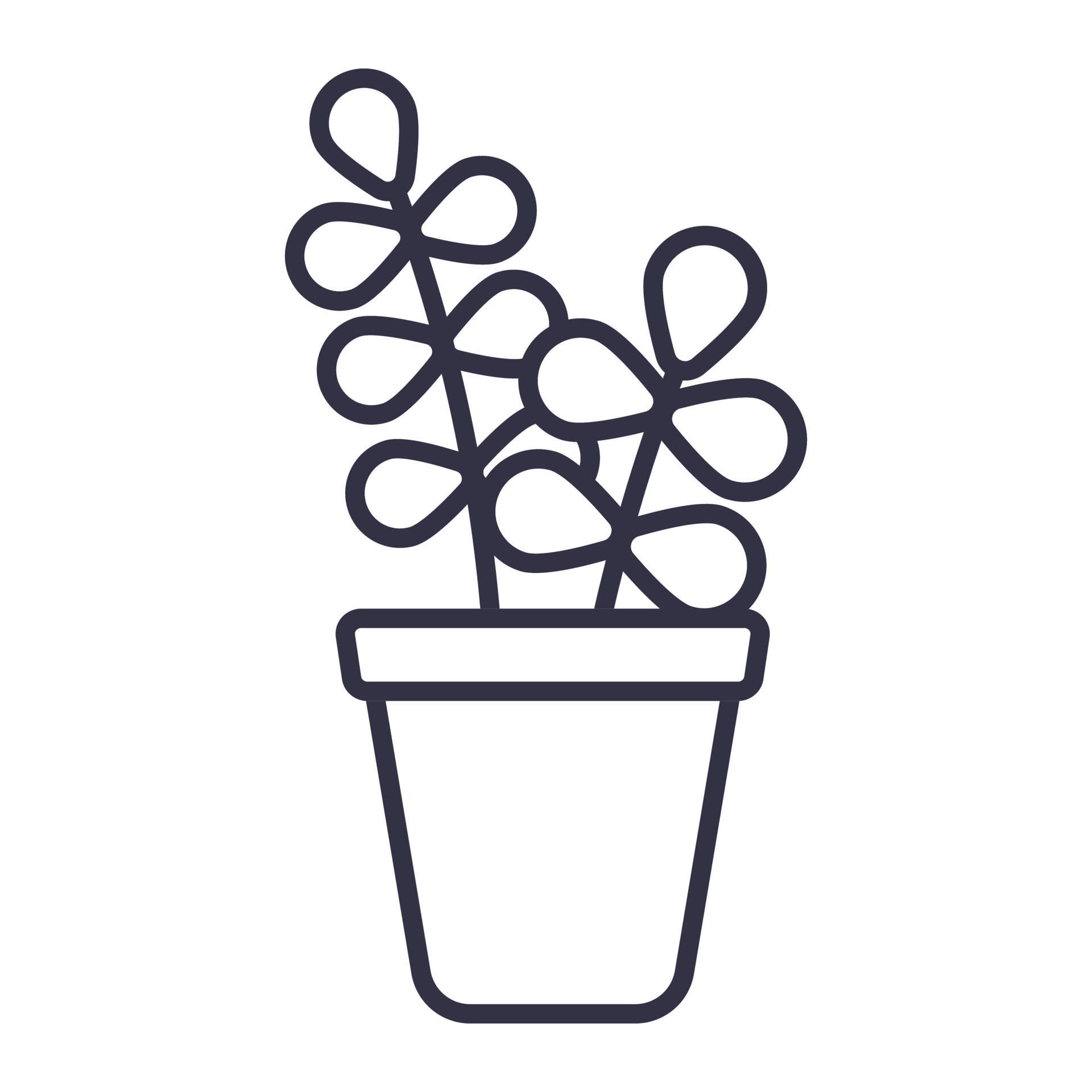 Vector simple icon of home plant in a pot. Black and white isolated