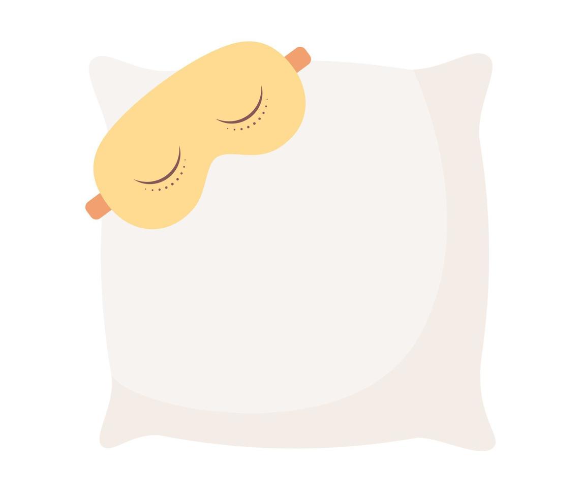 Pillow with sleep mask icon. Soft pillow for comfortable sleep and sweet dreams. Vector flat illustration