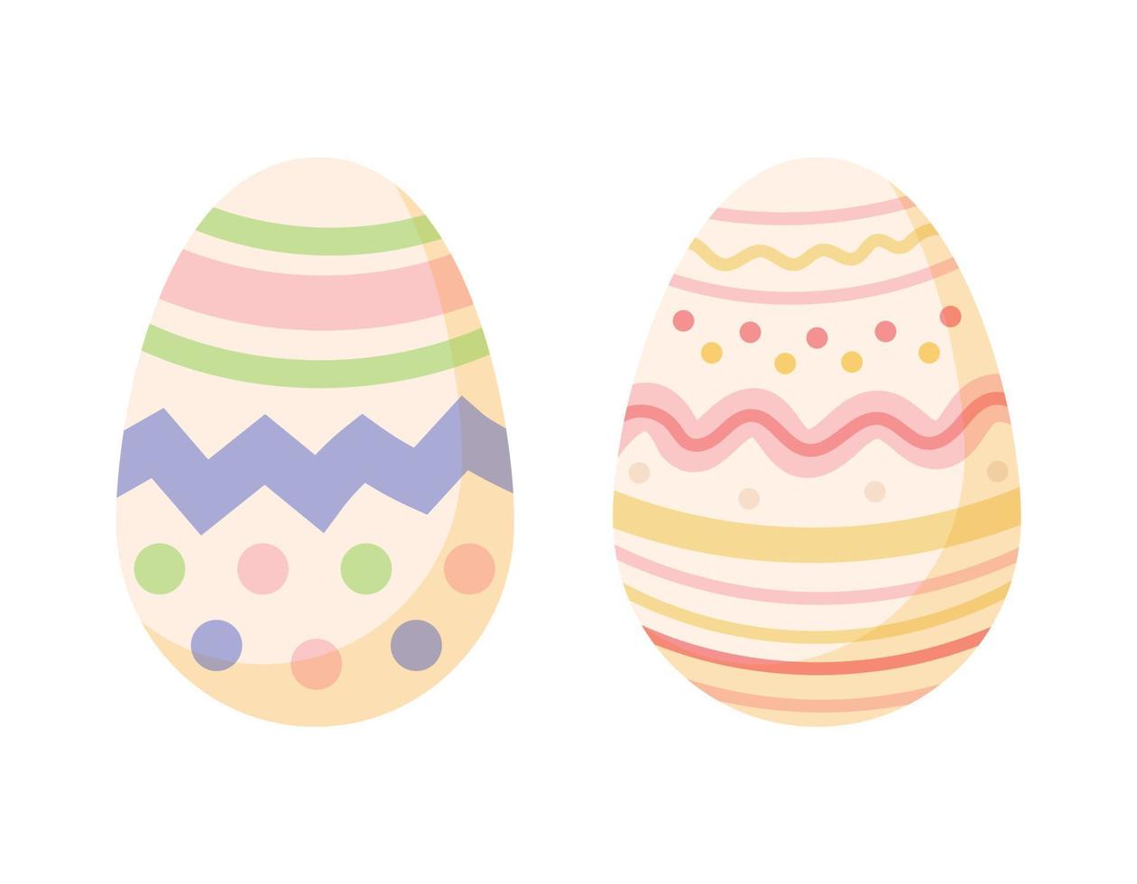 Two isolated vector painted Easter eggs. Cartoon traditional design element.
