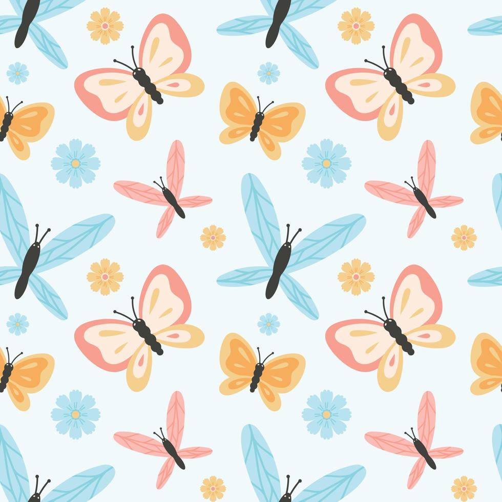 Vector seamless pattern with butterflies and flowers.