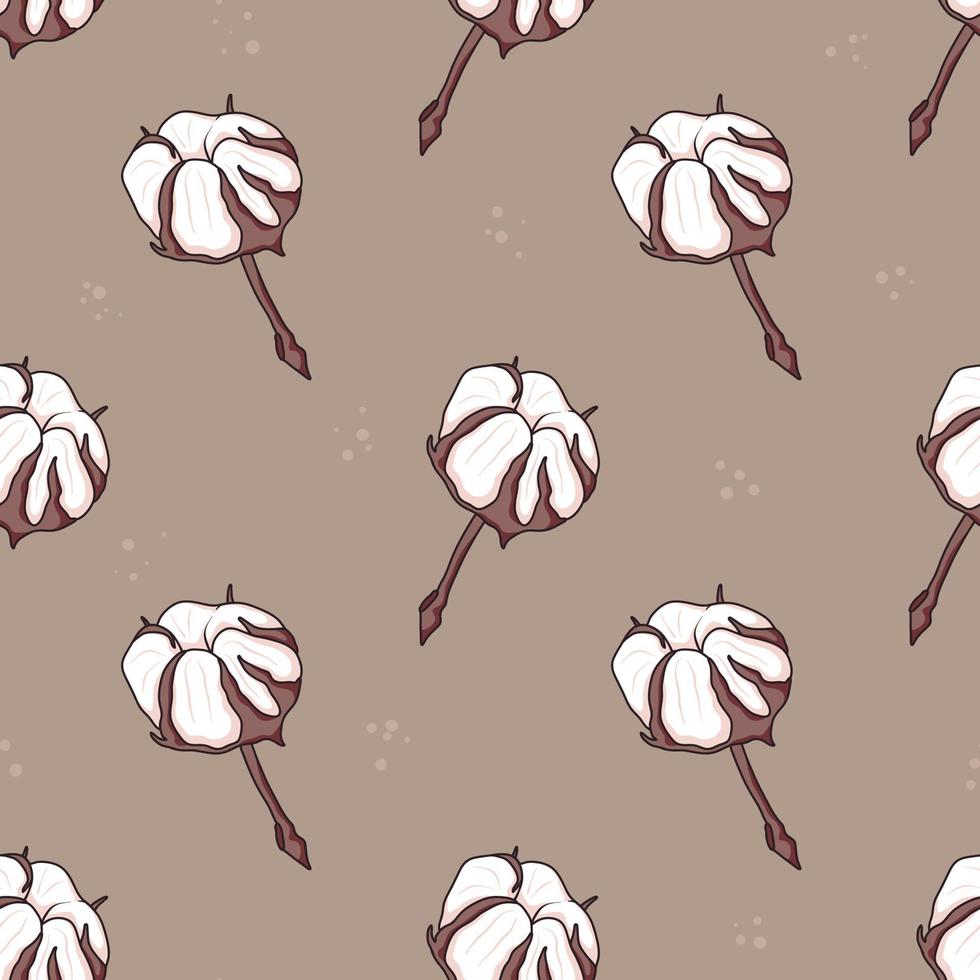 Vector seamless pattern with twigs and buds or cotton balls.