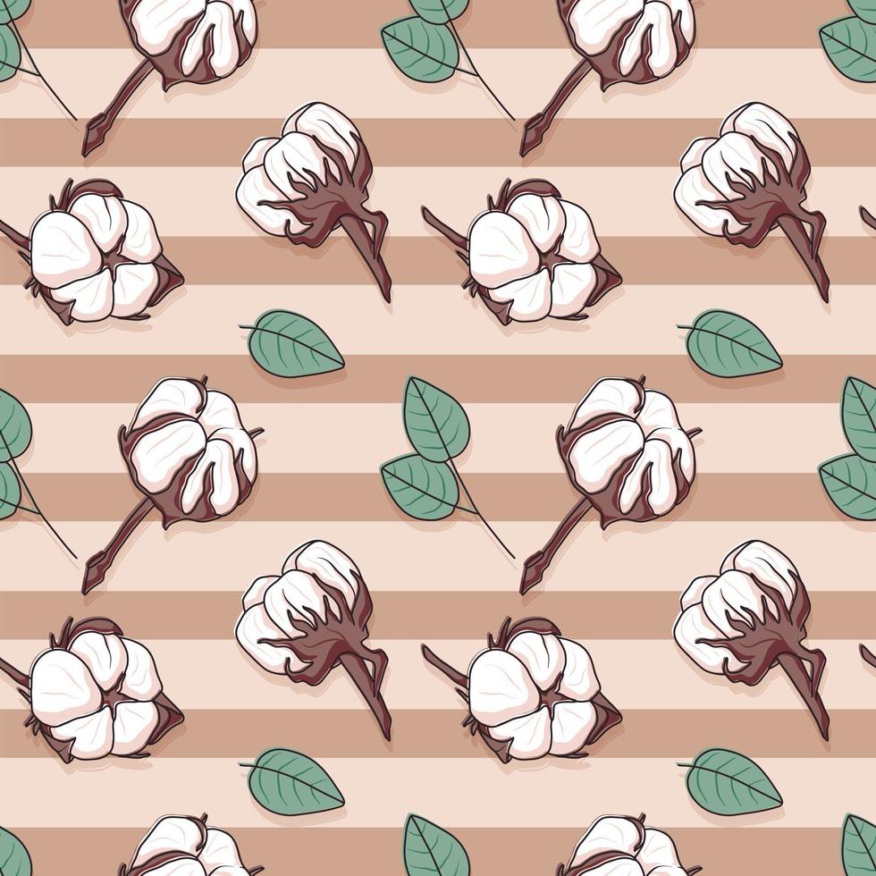 Vector seamless pattern with cotton buds. Twigs with beige pastel ball or flower, design element.