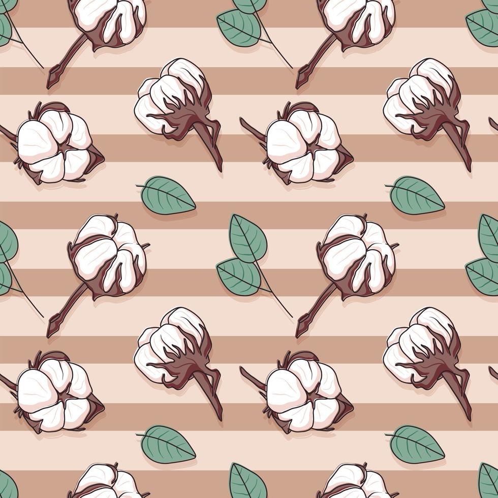 Vector seamless pattern with cotton buds. Twigs with beige pastel ball or flower, design element.