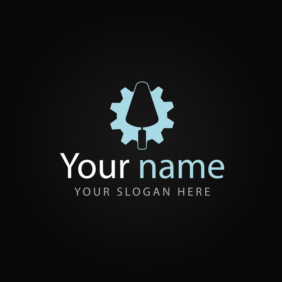 Trowel with gear logo design, vector template illustration