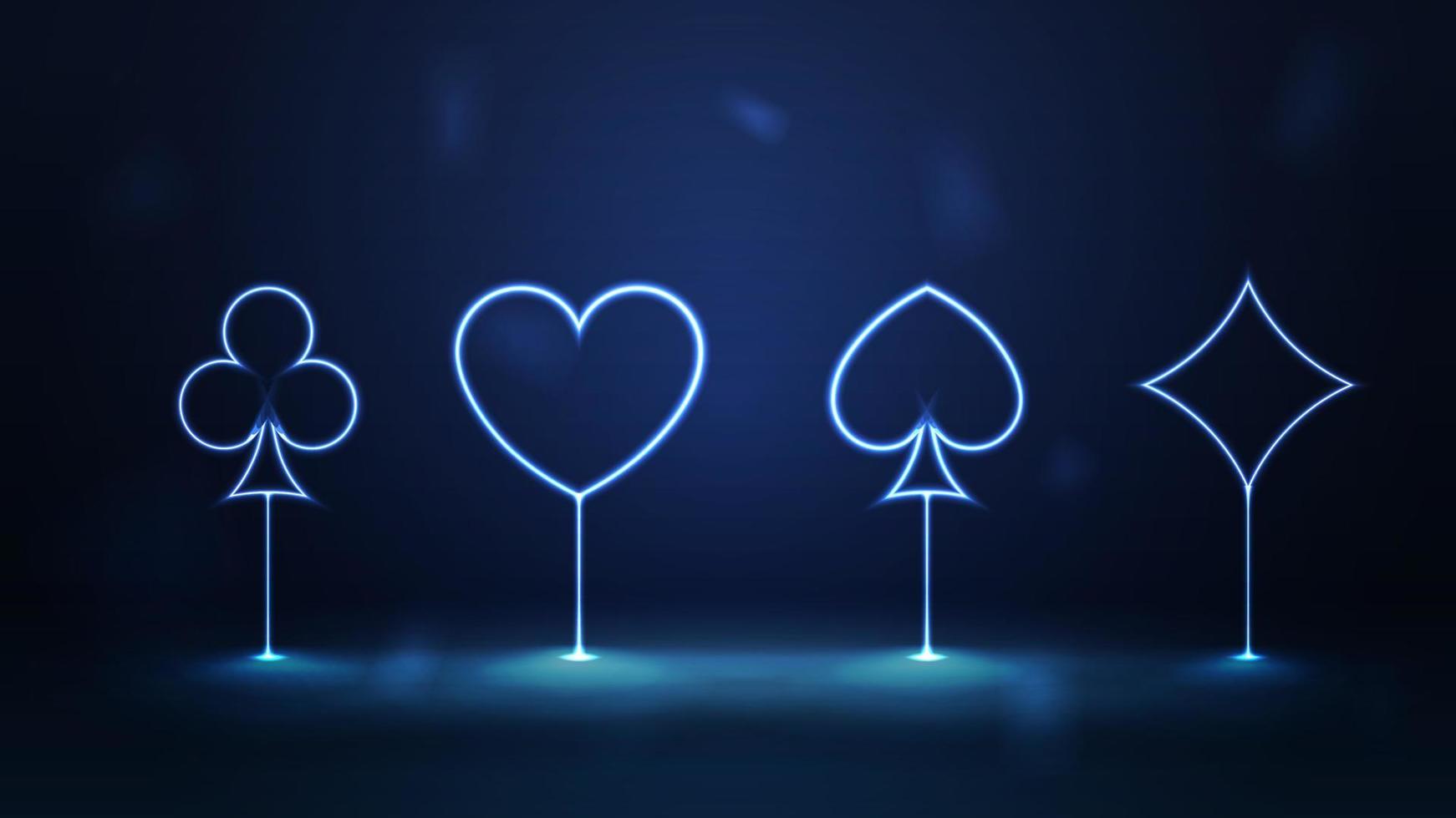Neon blue suit deck of playing cards. Vector illustration.