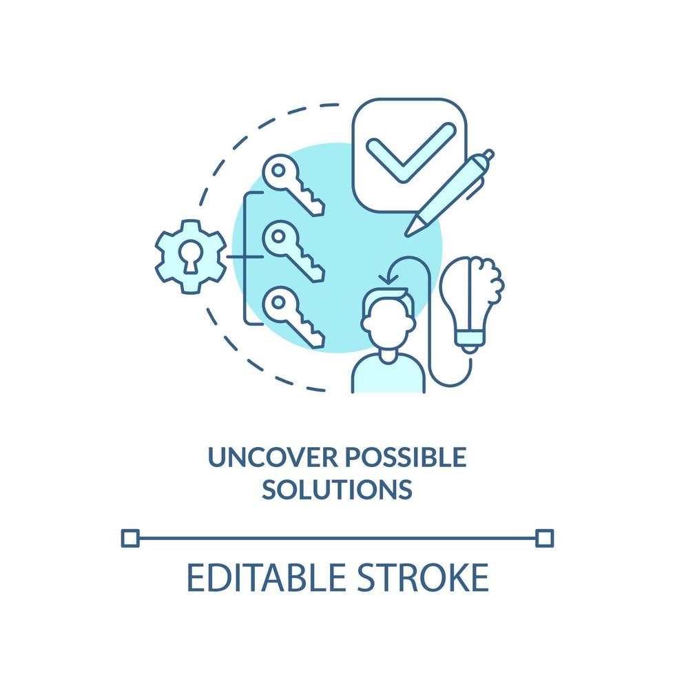 Uncover possible solutions turquoise concept icon. Structure of case study abstract idea thin line illustration. Isolated outline drawing. Editable stroke vector
