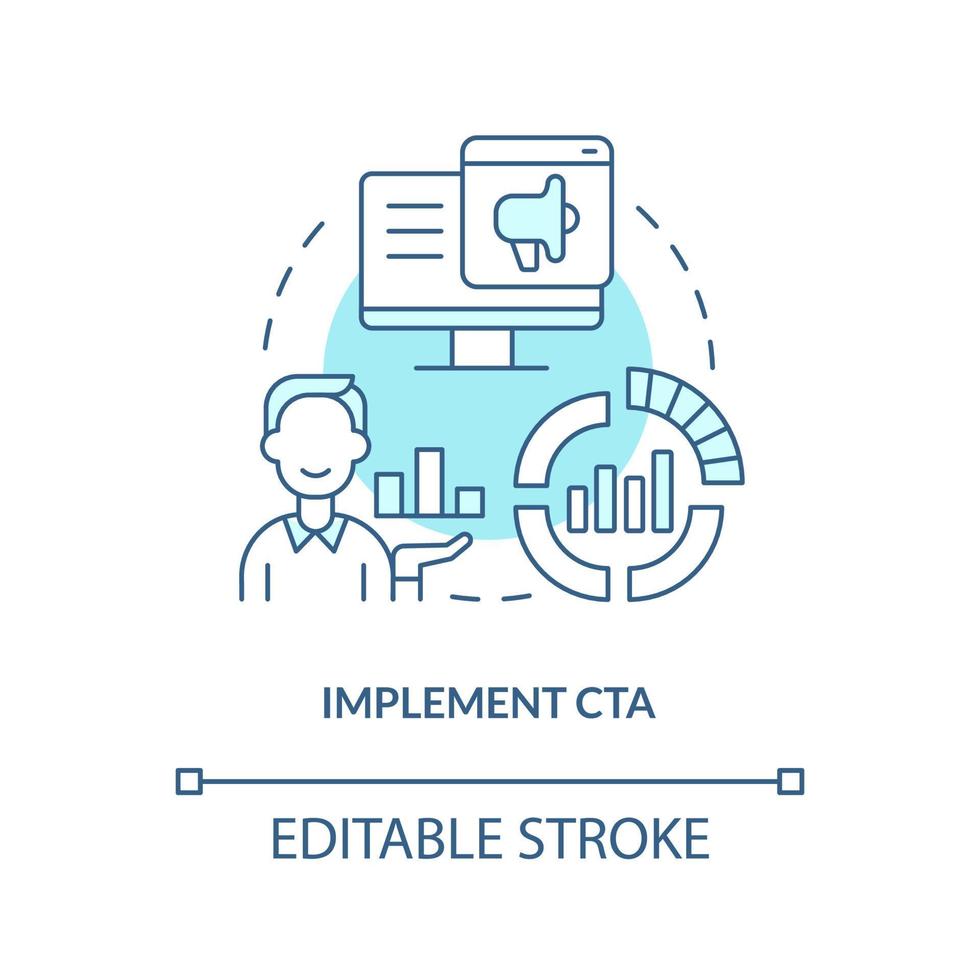 Implement CTA turquoise concept icon. Pop up messages. Marketing case study abstract idea thin line illustration. Isolated outline drawing. Editable stroke vector