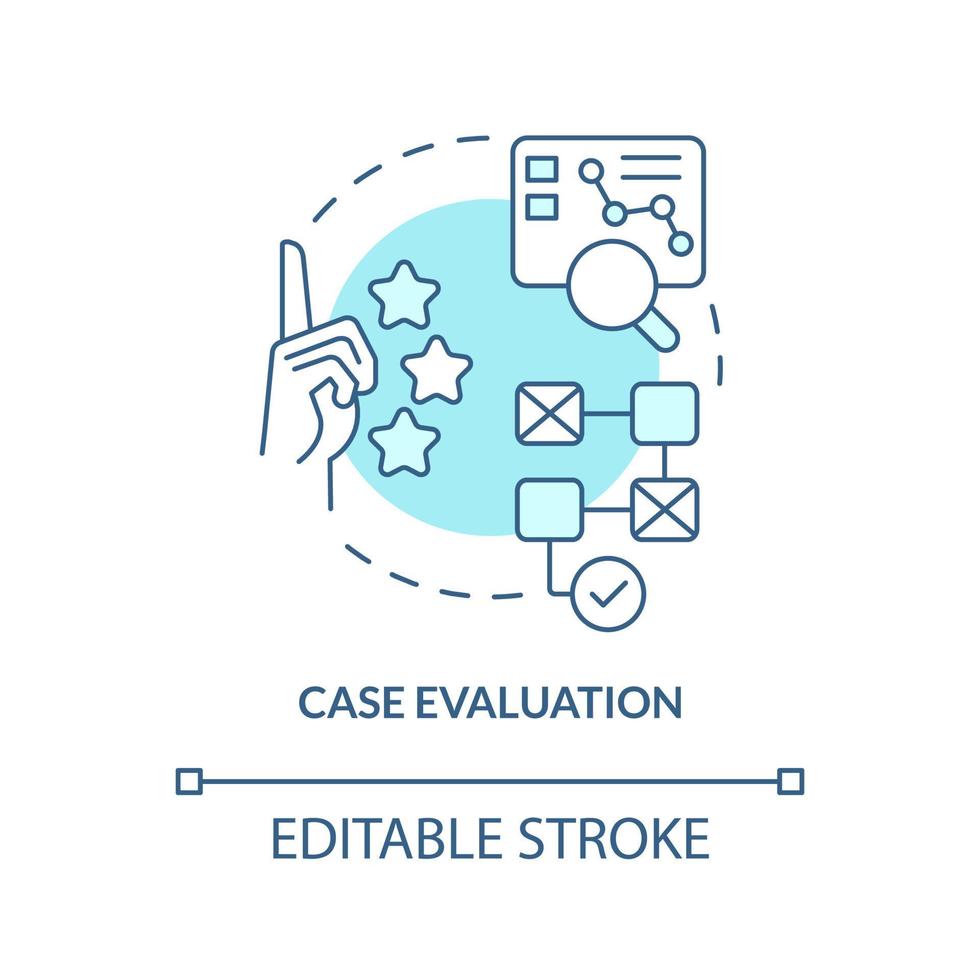 caso evaluación turquesa concepto icono. analizando información. investigación redacción resumen idea Delgado línea ilustración. aislado contorno dibujo. editable carrera vector