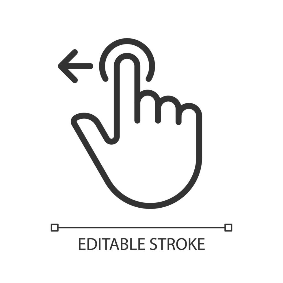 Move to left pixel perfect linear icon. Digital device interaction. Touchscreen. Swipe and slide. Thin line illustration. Contour symbol. Vector outline drawing. Editable stroke