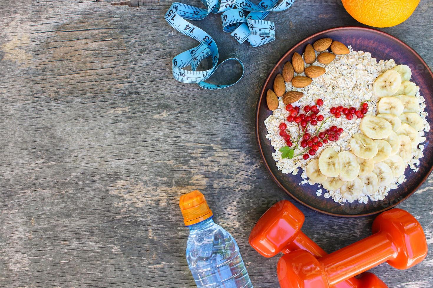 Concept healthy food and sports lifestyle. Proper nutrition. Top view. Flat lay. photo