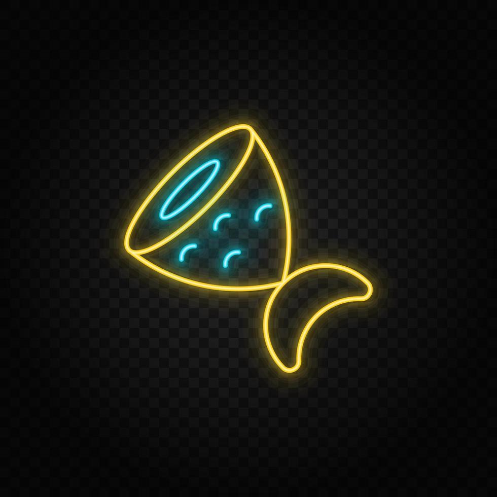 pez, rebanado pescado neón icono. azul y amarillo neón vector icono. transparente antecedentes