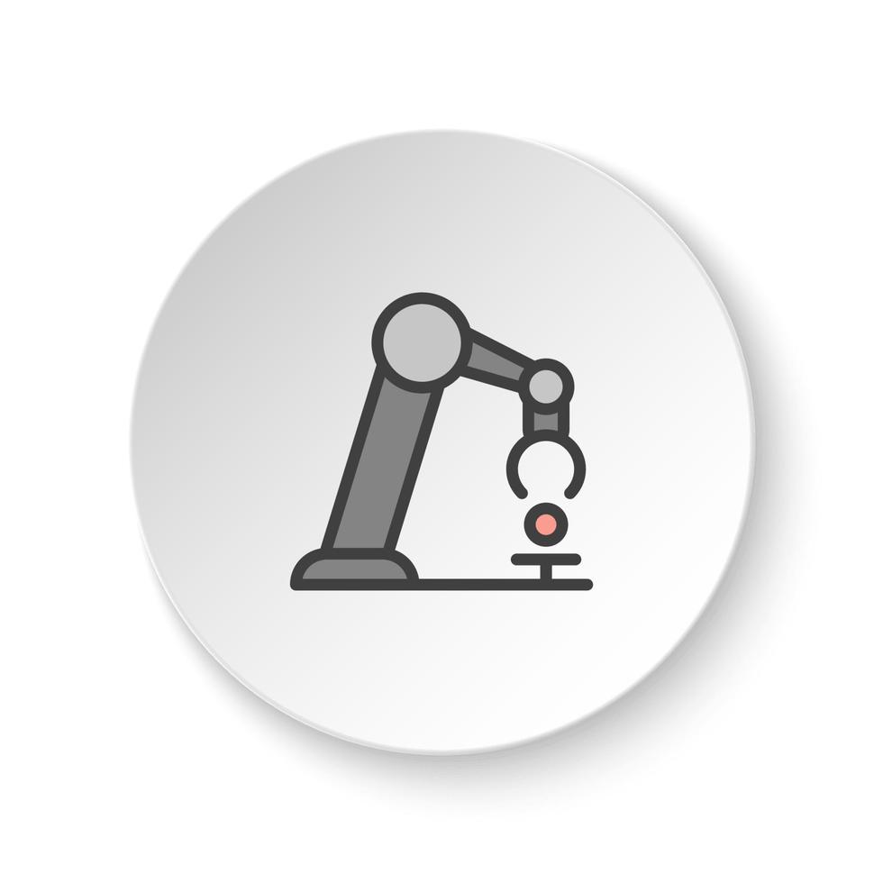 redondo botón para web icono, articulado robótico, industrial brazo. botón bandera redondo, Insignia interfaz para solicitud ilustración en blanco antecedentes vector