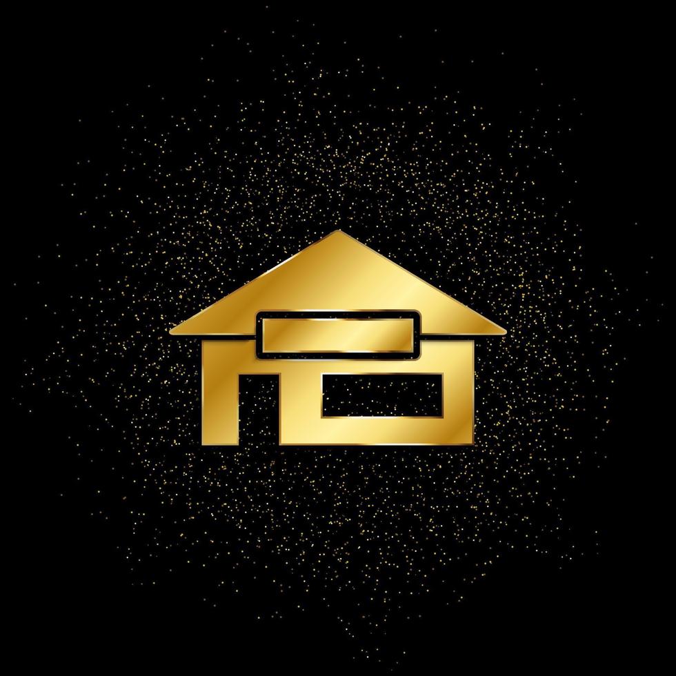 House silhouette gold, icon. Vector illustration of golden particle on gold vector background