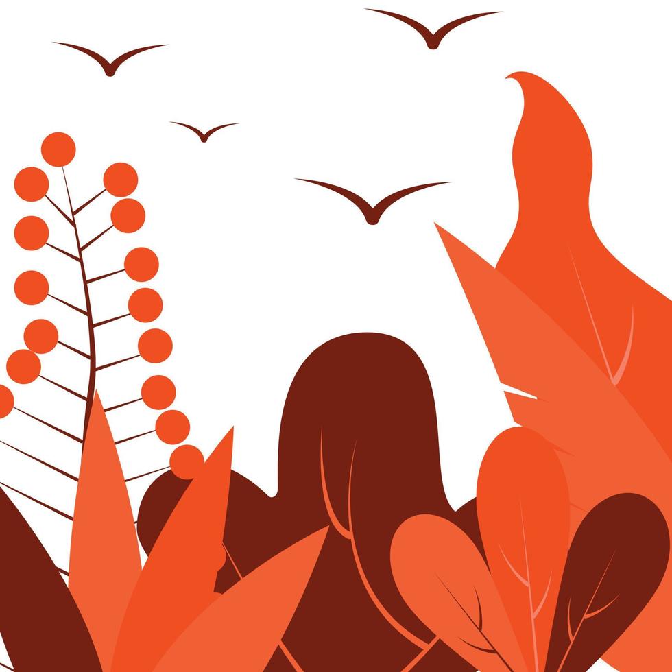 Vector illustration in flat linear style - autumn background - landscape illustration with plants, trees and copy space for text - for autumn banners.