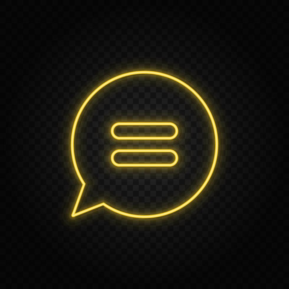 chat, chat bubble yellow neon icon .Transparent background. Yellow neon vector icon on dark background