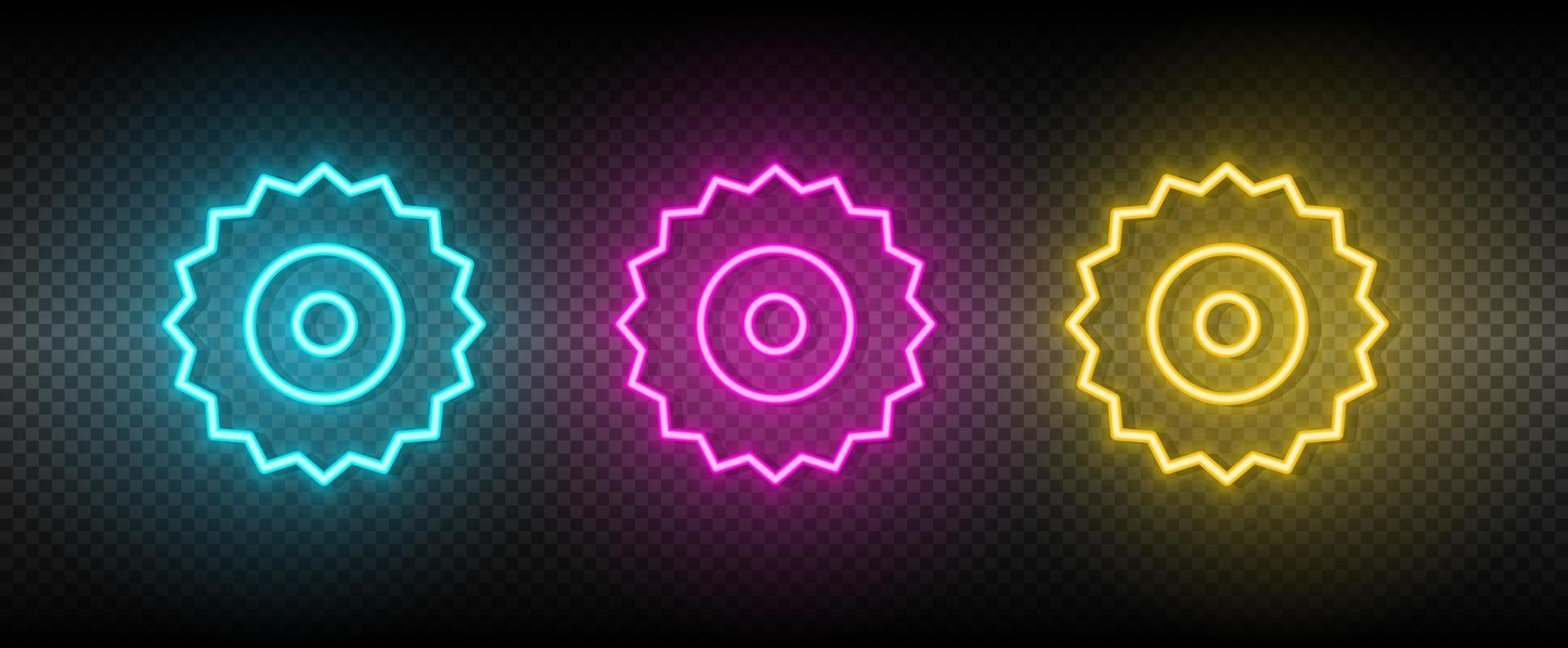 circular, saw, disc vector icon yellow, pink, blue neon set. Tools vector icon on dark transparency background