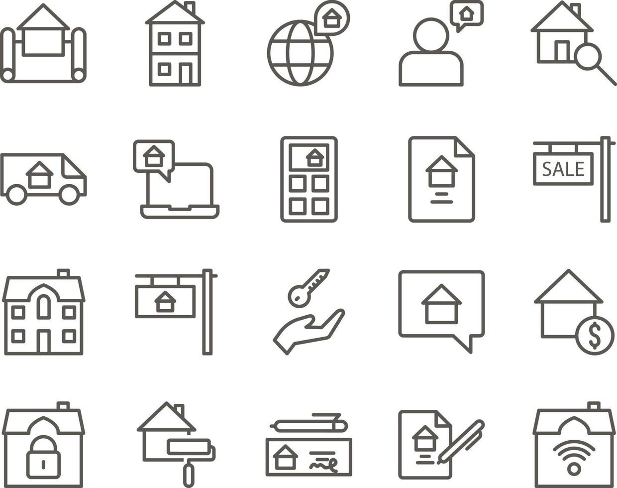 house, smart, Wi-Fi set vector icons. Real estate icon set. Simple Set of Real Estate Related Vector Line Icons. Contains such Icons as Map, Plan, Bedrooms on white background