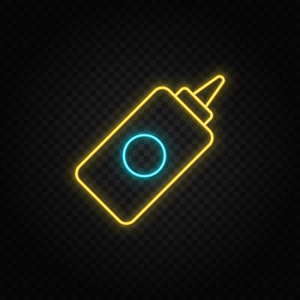 catsup, ketchup neon icon. Blue and yellow neon vector icon. Transparent background