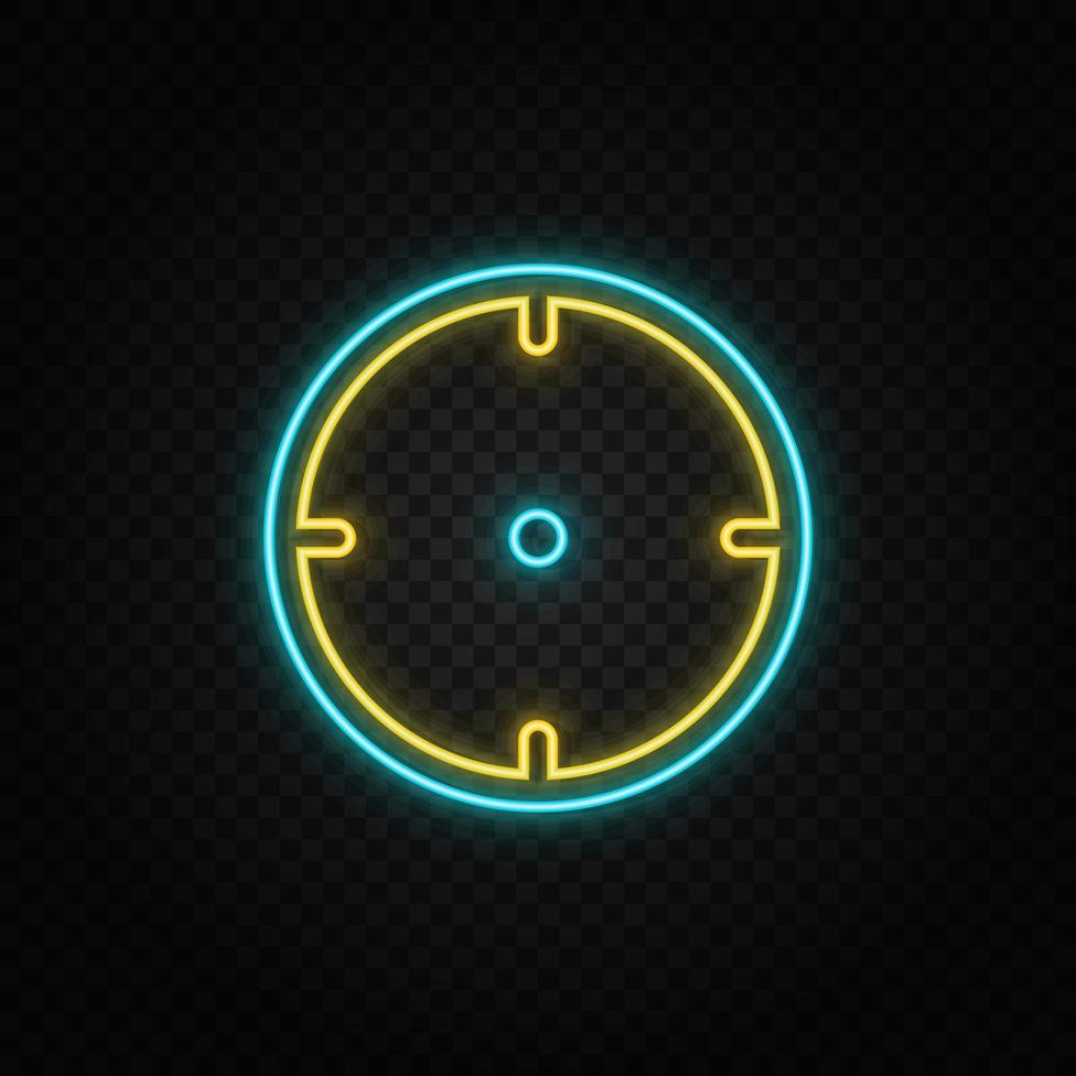 Spyhole. Blue and yellow neon vector icon. Transparent background.