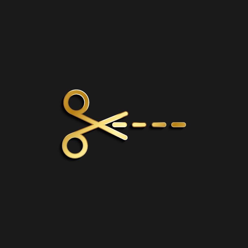 crop, scissors gold icon. Vector illustration of golden dark background .