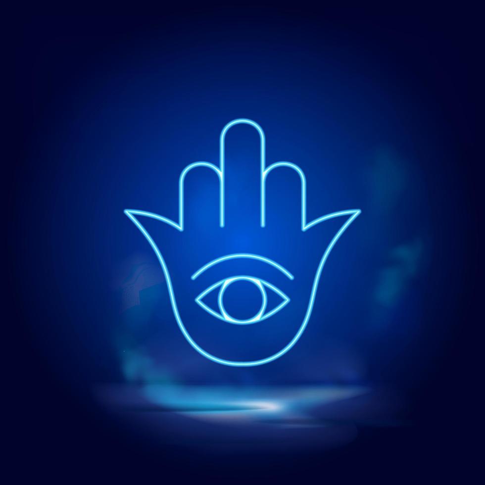 Hamsa symbol neon icon. Blue smoke effect blue background vector