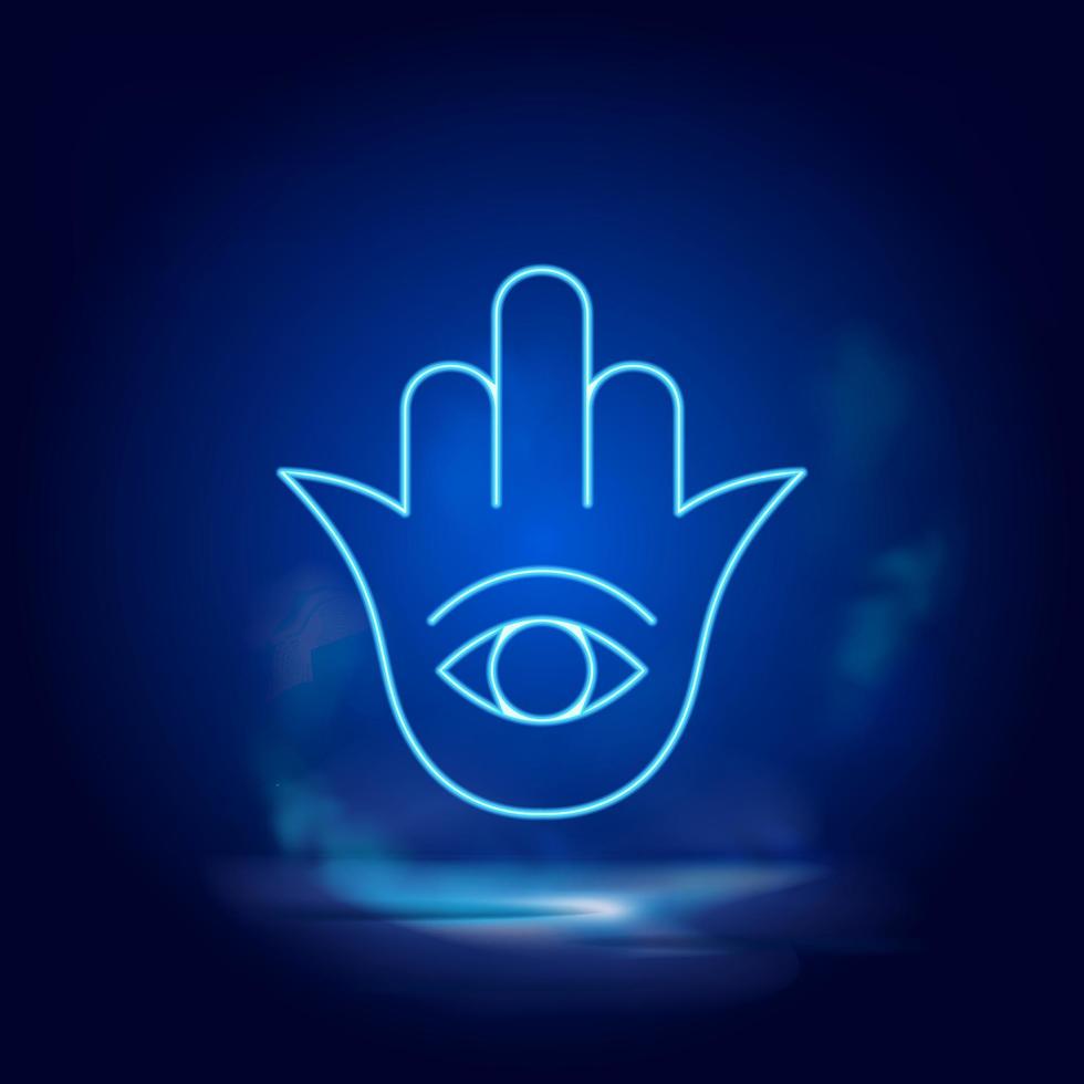 hamsa símbolo neón icono. azul fumar efecto azul antecedentes vector