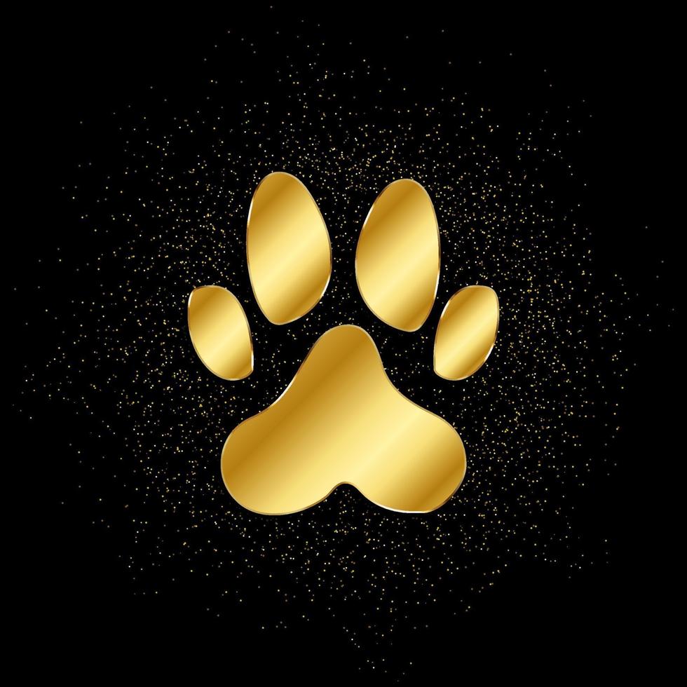 Dog paw print gold, icon. Vector illustration of golden particle on gold vector background