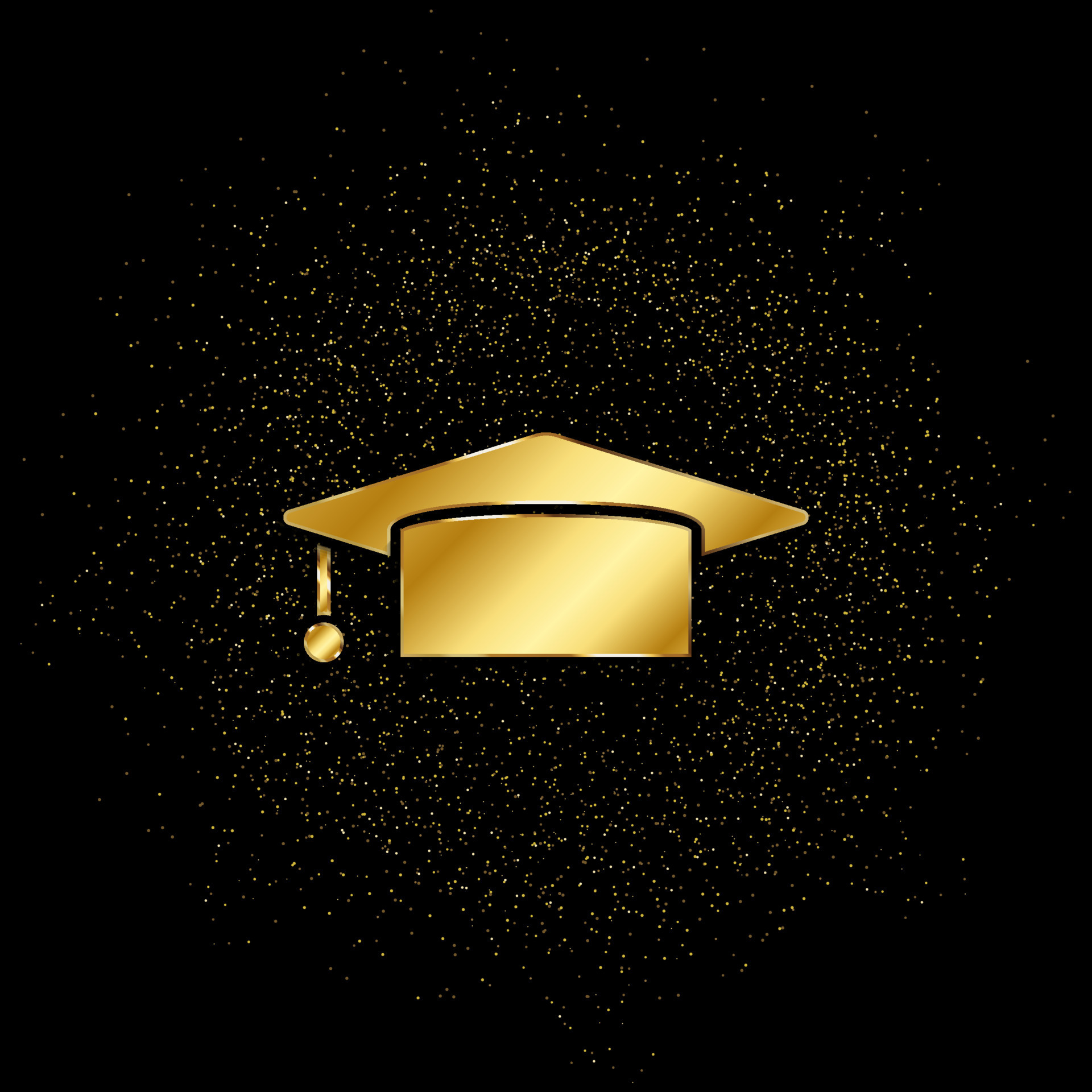 Graduation, cap gold, icon. Vector illustration of golden particle on