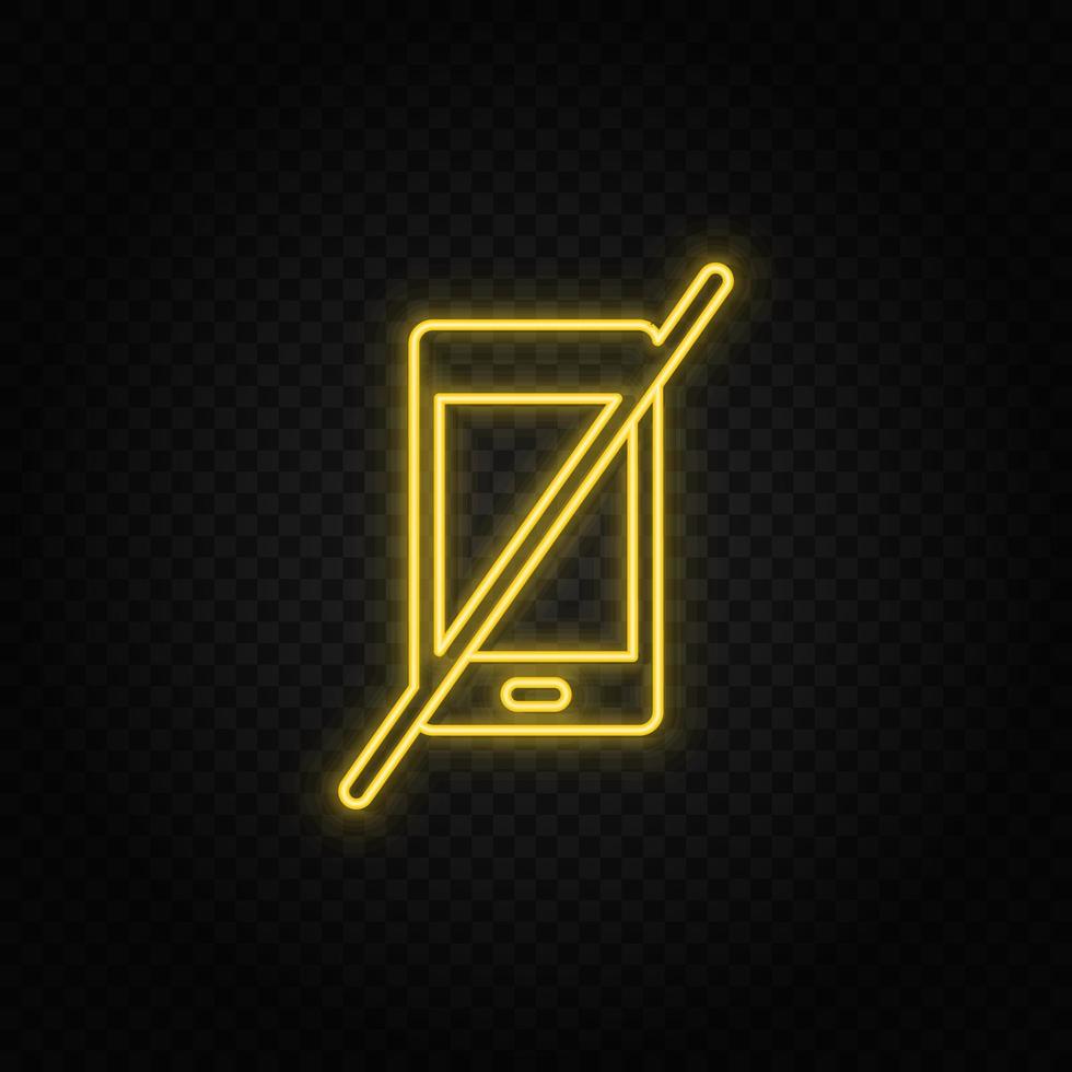 Yellow neon icon phone, end call. Transparent background. Yellow neon vector icon on dark background